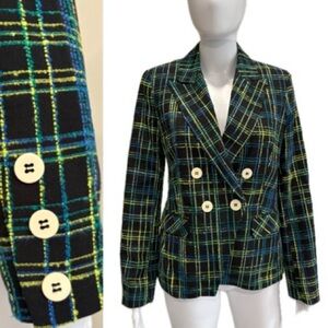 Topshop Plaid Tweed Blazer Womens Size 6 Textured Boucle Check Tailored Jacket